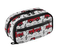Joisal Cartoon Fire Trucks Big Pencil Case for Boys | Roomy See-Through Pen Pouch Large Capacity Pencil Case, Standing Wipe-Clean Organizer, Reinforced Zipper, School Office
