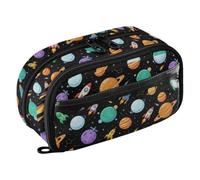 Joisal Cartoon Star Rocket Black Pencil Case, Standing Design | Roomy Pencil Case for Craft Projects, with a Clear PVC Window, Two Compartments, and Elastic Pen Slots