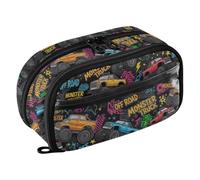 Joisal Colorful Monster Trucks Big Pencil Case for Boys | Roomy See-Through Pen Pouch Large Capacity Pencil Case, Standing Wipe-Clean Organizer, Reinforced Zipper, School Office