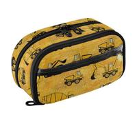 Joisal Construction Vehicles Trucks Big Pencil Case for Boys | Roomy See-Through Pen Pouch Large Capacity Pencil Case, Standing Wipe-Clean Organizer, Reinforced Zipper, School Office