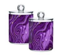Joisal Cosmic Purple Gold Lidded Storage Jars for Bathroom Essentials | Cotton Swab Holder for Powder Room, with Drop-resistant Plastic and Organizes Daily Essentials; Pack Of 2