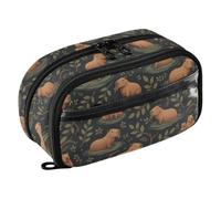 Joisal Cute Capybaras Leaves Marker Pencil Pouch Organizer for Girls | Elastic slots hold markers and brush pens in place, standing organizer opens flat for on-the-go art journaling