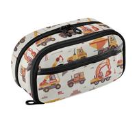 Joisal Cute Cartoon Trucks Beige Big Pencil Case for Boys | Roomy See-Through Pen Pouch Large Capacity Pencil Case, Standing Wipe-Clean Organizer, Reinforced Zipper, School Office