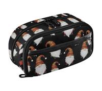 Joisal Cute Christmas Gnomes Black Slim Pencil Case Pen Pouch with Supplies | Water-repellent shell wipes clean after spills, slim profile slides beside a laptop in a carry-on