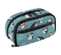 Joisal Cute Penguins Blue Slim Pencil Case Pen Pouch with Supplies | Water-repellent shell wipes clean after spills, slim profile slides beside a laptop in a carry-on