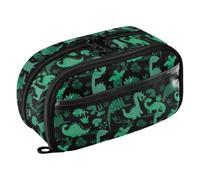 Joisal Dino Jungle Green Teal Big Pencil Pouch for Girls | Pencil Case Desk Organizer Standing See-Through Pouch, Big Capacity Pen Caddy, Flexible Divider, Home Office