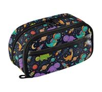 Joisal Dinosaur Star Rocket Colorful Pencil Case, Dual Zipper | Aesthetic Pencil Case for School, Art, Office, or Travel, with a Surface that is Water-repellent, 21 Cm Long