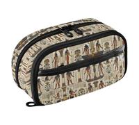 Joisal Egyptian Blue Red Pencil Bag, Two Sections | Large Pencil Case with a See-through PVC Window, Elastic Pen Slots, and a Flexible PE Divider