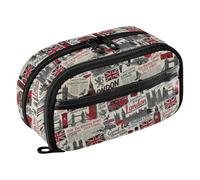 Joisal Flag London British Black Pencil Pouch, Standing Design | Pen Case with a See-through PVC Window, a Reinforced Double-zipper Design, and a Two-section Layout, 21 x 8 12.5 Cm