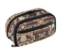 Joisal Geometric Egyptian Blue Red Pencil Bag, Standing Design | Pencil Bag with a Clear PVC Window, a Two-way Zipper Closure, and a Two-section Layout, 21 x 8 12.5 Cm