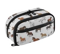 Joisal Horses White Slim Pencil Case Pen Pouch with Supplies | Water-repellent shell wipes clean after spills, slim profile slides beside a laptop in a carry-on