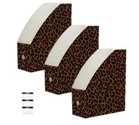 Joisal Leopard Print Deep Brown Magazine Holder for Craft Room | Tool-free File Folder Organizer for Home Office, Wipe-clean Surface, Writable Labels, Pack Of 3