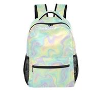 Joisal Pastel Marble Blue Green School Backpack with Two Mesh Side Pockets | Personalized School Backpack for Boys, Front and Side Pockets