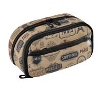 Joisal Pen Case with PVC Window, Vintage French Paris Beige | Pencil Pouch: a Divided Interior, a See-through PVC Window, Double-pull Zipper, Hand Wash only
