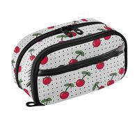 Joisal Red Cherries Dot Large Pencil Pouch with Supplies | Holds crochet hooks, craft tools and a full pen set, flexible divider expands as you fill it, stands open