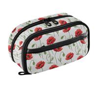 Joisal Red Poppy Flowers Large Marker Pencil Pouch for Boys | Tear-resistant water-repellent build takes daily backpack abuse, large standing marker organizer for active boys