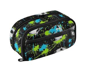 Joisal Soccer Ball Black Slim Pencil Pouch for Girls | Big Capacity Crayon Case See-Through Pencil Pouch, Large Standing Organizer, Reinforced Zipper, Kids Coloring School
