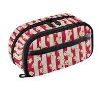 Joisal Stripes Popcorn Slim Pencil Case Pen Pouch with Supplies | Water-repellent shell wipes clean after spills, slim profile slides beside a laptop in a carry-on