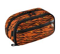 Joisal Tigers Print Orange Black Slim Pencil Case Pen Pouch with Supplies | Water-repellent shell wipes clean after spills, slim profile slides beside a laptop in a carry-on
