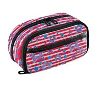 Joisal Trendy Star Red Standing Pencil Pouch for Girls | Coloring Supplies Pouch Large See-Through Pencil Case, Big Capacity Organizer, Elastic Slots, Double Zipper, Kids Adults