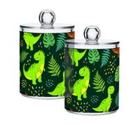 Joisal Tropical Abstract Dinosaur Green Cotton Round Holder with Lid | Clear Plastic Jars with Lids Clean Easily, Lightweight Plastic Body, and Lidded-top Design; Pack Of 4