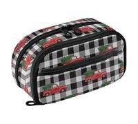 Joisal Vintage Trucks Plaid Big Pencil Case for Boys | Roomy See-Through Pen Pouch Large Capacity Pencil Case, Standing Wipe-Clean Organizer, Reinforced Zipper, School Office