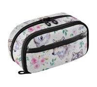 Joisal Watercolor Wolf Floral Large School Pencil Case | Preschool Easy-Open See-Through Pouch, Big Capacity Standing Organizer, Reinforced Zipper, Little Kids