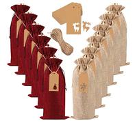 JOISHOP 12pcs Christmas Wine Covers - Burlap Jute Wine Bottle Covers with Drawstring for Xmas, Wedding, New Year Parties