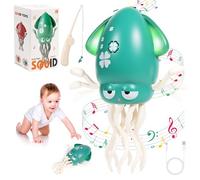 JoiTale Dancing Squid Baby Toy, Rechargeable Crawling Octopus Toy with LED Light ＆ Music, Funny Electric Baby Sensory Toys With Fishing Rod, Dancing Octopus Tummy Time Toys for 0-6 Year Olds Toddler