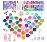 JoiTale Glitter Tattoos for Kids, Temporary Tattoo Kit, 38 Colours Glitter, 139 Stencils, 5 Brushes, 3 Glues, 2 Rhinestone Stickers, 1 Sponge, Skin Friendly Make Up Gift for Carnival, Birthday, Party