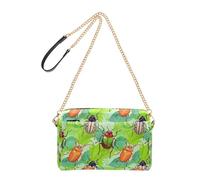 Joitme Crossbody Womens Purse Cell Phone Purse PU Leather Shoulder Bag Chain Strap Colorful Beetles Green Leaves