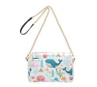 Joitme Crossbody Womens Purse Cute Colorful Sea Creatures White Cell Phone Bag Purse PU Leather Shoulder Bag Chain Strap