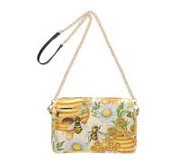 Joitme Crossbody Womens Purse Honeybee Hive Honeycombs Cell Phone Purse Bag PU Leather Shoulder Bag Chain Strap