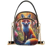 Joitme Cute Fox Animal Shoulder Purse Handbag Quilted Chain Strap Phone Wallet Handbag Cute Zipper Crossbody Bowler Bag, 5.91x3.15x8.27inches