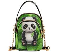 Joitme Cute Panda Bear Green Leaf Art Single Shoulder Handbag Women Cell Phone Purse Chain Strap Floral Print Zipper Crossbody Bowler Bag, 5.9" × 8.3" × 3.1", 5.91x3.15x8.27inches