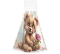 Joitme Cute Teddy Bear Hand Towels with Loops for Hanging Oven Fingertip Towels Set of 2 Ultra Absorbent Decorative Dish Towel for Kitchen, 18.2" x 14" / 35.5 x 46.2 cm