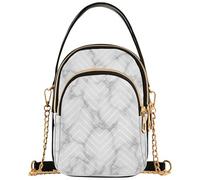 Joitme Shoulder Purse for Women White Marble Grey Veining Quilted Cell Phone Purse Chain Strap Cute Zipper Lady Bowler Satchel, 5.9" × 8.3" × 3.1", 5.91x3.15x8.27inches