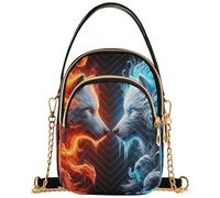 Joitme Single Shoulder Purse Women Flame Wolves Red Blue Cool Quilted Chain Strap Wallet Phone Purse Cute Zipper Crossbody Bowler Bag, 5.9" × 8.3" × 3.1", 5.91x3.15x8.27inches
