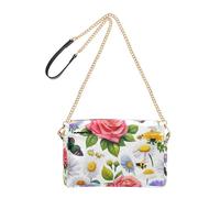 Joitme Watercolor Spring Flowers Roses Crossbody Bags Women Purse Cell Phone Purse Bag PU Leather Shoulder Bag Chain Strap
