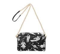 Joitme White Astronauts Black Stars Women's Crossbody Handbags Cell Phone Purse Bag PU Leather Shoulder Bag with Chain Strap