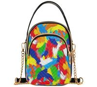 Joitme Women Shoulder Purses Quilted Chain Strap Phone Wallet Handbag Aesthetic Zipper Lady Bowler Satchel Abstract Colorful Art, 5.91x3.15x8.27inches