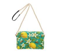 Joitme Womens Purse Crossbody Vintage Bees Yellow Lemons Green Cell Phone Purse PU Leather Shoulder Bag with Chain Strap