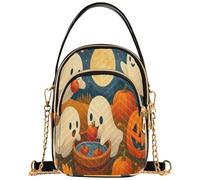 Joitme Women's Shoulder Handbag Cute Halloween Cartoon Ghost Quilted Cell Phone Purse Chain Strap Cute Zipper Crossbody Bowler Bag, 5.9" × 8.3" × 3.1", 5.91x3.15x8.27inches