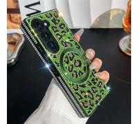 JOIUXNER Bling Sparkle Case for Samsung Galazy Z Fold 3 5G Compatible with Wireless Charging,3D Glitter Diamond Leopard Print Hard Shookproof Anti-Drop Protective Case for Women Girls,Green.