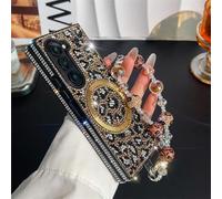 JOIUXNER Bling Sparkle Case for Samsung Galazy Z Fold 6 5G with Wrist Strap Support Wireless Charging,3D Glitter Diamond Leopard Print Hard Shookproof Anti-Drop Protective Case for Women Girls,Brown.