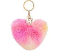 JOIUXNER Heart Plush Keychain Cute Pom Pom Fluffy Fur Ball Keyring Car Bag Backpack Soft Charms Pendant(Type K)