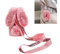 JOIUXNER Plush Rabbit Case for iPhone 15 Pro Max 6.7",Cute Furry 3D Bunny Ears Hairball Winter Warm Soft Fluffy Fuzzy Girls Women Cover with Crossbody Shoulder Strap Neck Lanyard Case,Dark Pink