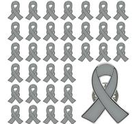 Joixy 25/50/100/200 pieces metal grey Ribbon brooch pin for Parkinson's disease, brain cancer, asthma, allergies, diabetes enamel Grey Ribbon lapel Pins Awareness for fundraising charity events bulk