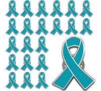 joixy 25/50/100/200 pieces Teal Ribbon pin Awareness Lapel Pins Ovarian Cervical Cancer pin Sexual Assault Teal Ribbon Brooch pin badge bulk, Alloy Steel, no gemstone