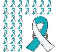 Joixy 25/50/100/200pcs Teal and White Ribbon pin Cervical Cancer Awareness brooch Pins badge bulk, Alloy Steel, no gemstone